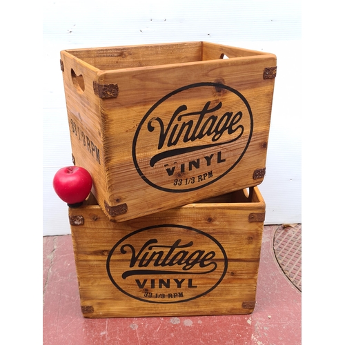 360 - A pair of graduated Vintage Vinyl Wooden Storage Crates. Perfect for your overflowing collection of ... 