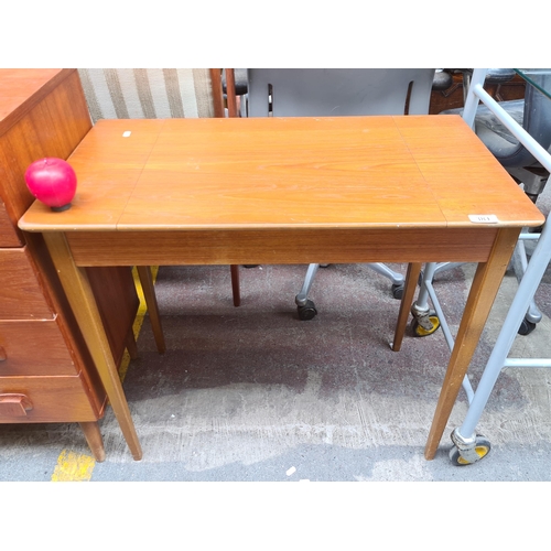 381 - A lovely vintage mid century dinky desk console , super useful with small footprint and tapered legs... 