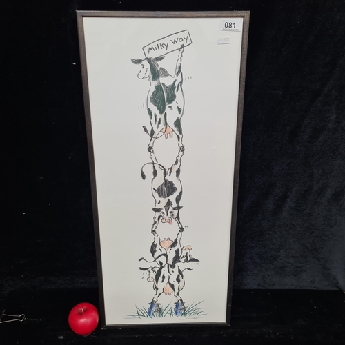 81 - A humorous print of cows performing a precarious balancing act holding the sign 'Milky Way'. Housed ... 