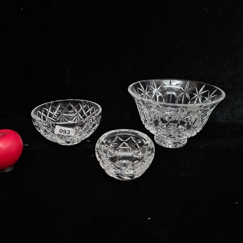 93 - Three Waterford Crystal bowls including an eye catching footed example in the Balmoral pattern. All ... 