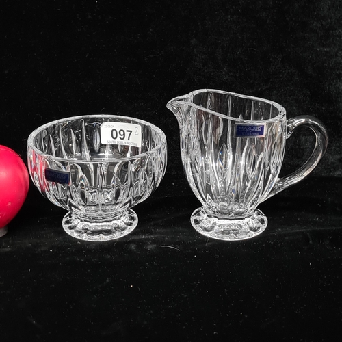 97 - Two beautiful Marquis Waterford crystal items including matching pattern sugar bowl and creamer. In ... 