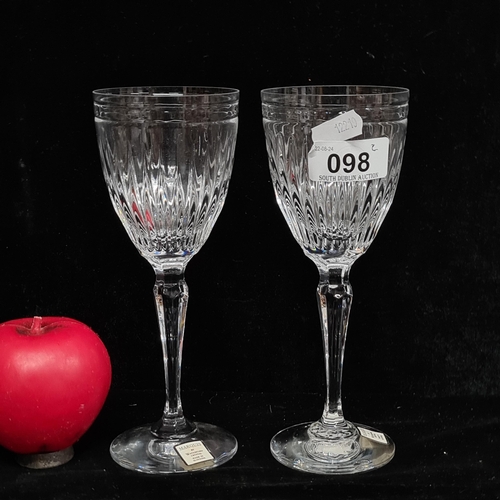 98 - A stunning pair of Marquis Waterford Crystal wine glasses in the Hanover pattern. Real eye catching ... 