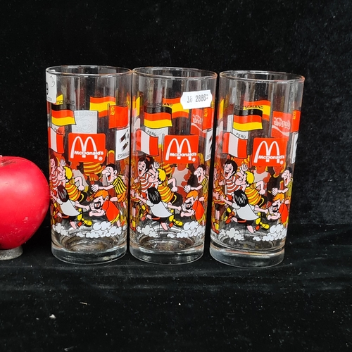 99 - A fab trio of Espana 1982 Football World cup Mcdonalds branded glasses. Great retro design with flag... 