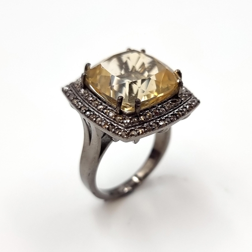 23 - Star Lot : A super example of a large art deco style natural citrine gemstone ring with diamond set ... 