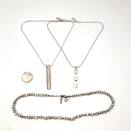 59 - Three sterling silver necklaces by John Rocha. A fresh water pearl example, length - 42 cms. Togethe... 