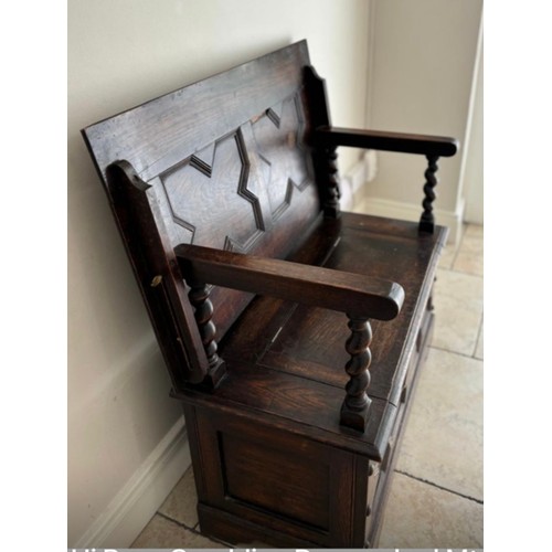 407 - Star lot : A fabulous early 19th century Antique oak Monks bench with wooden storage box with a lift... 