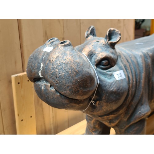 336 - Star Lot : A large and highly detailed  hippopotamus bench. Brand new from a top UK Interior design ... 