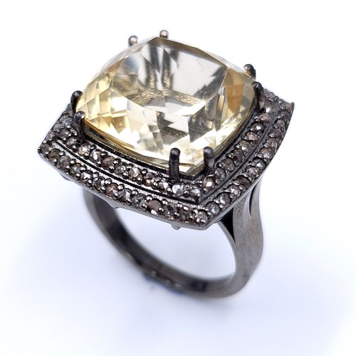 23 - Star Lot : A super example of a large art deco style natural citrine gemstone ring with diamond set ... 