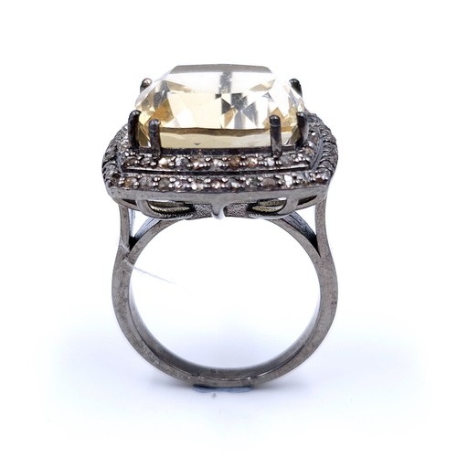 23 - Star Lot : A super example of a large art deco style natural citrine gemstone ring with diamond set ... 