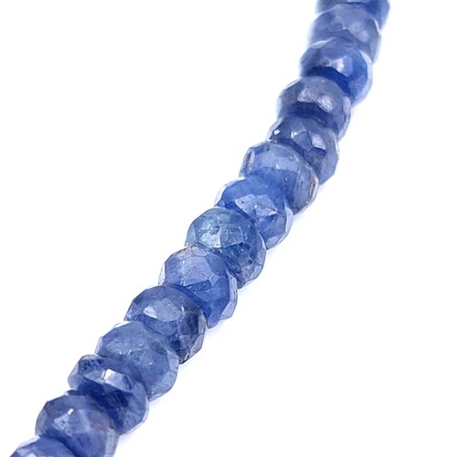 30 - A nice example of a graduated sapphire stone necklace with an emerald and diamond clasp set in sterl... 