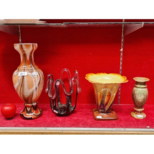 1065 - A fine lot of four vases including a super 1930's Falconware ceramic example, two fabulous hand blow... 