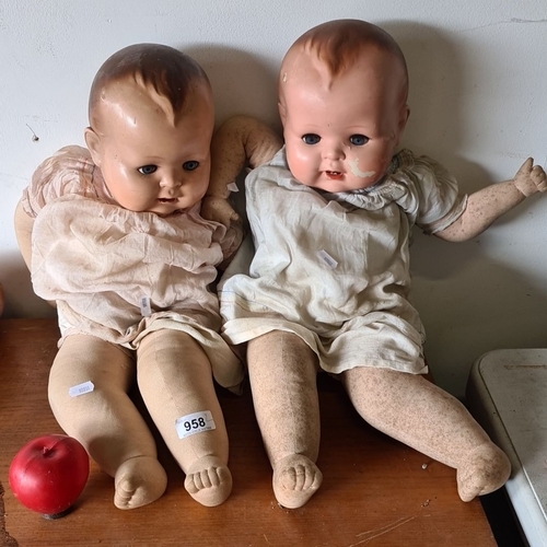 1111 - Pair of antique German bisque head baby dolls, marked 