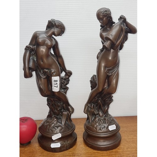 1114 - Two elegant bronzed toned female figures, titled 