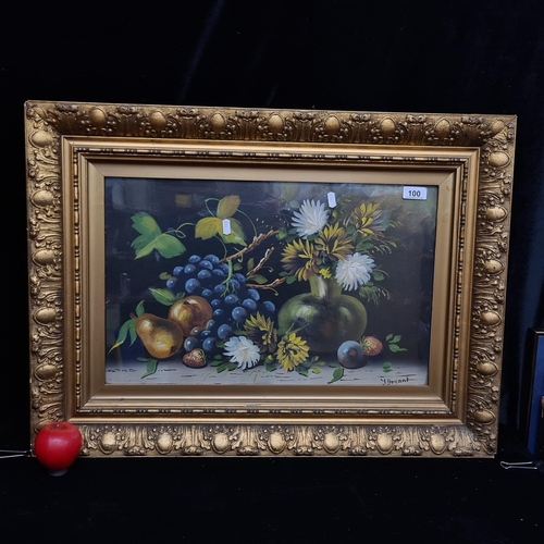 100 - A fine 20th century acrylic on board painting. Features a well achieved still life with flowers and ... 