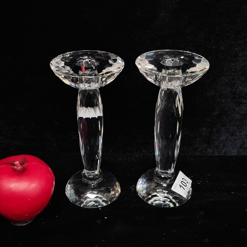 103 - A pair of beautiful crystal candle sticks.