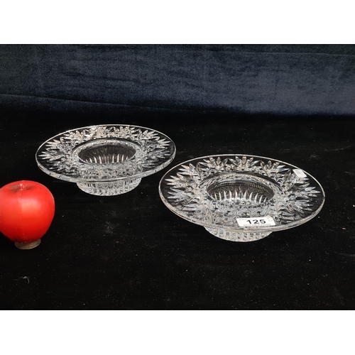 125 - Two Waterford Crystal pedestal candle bowls in fabulous condition with acid marks to base.