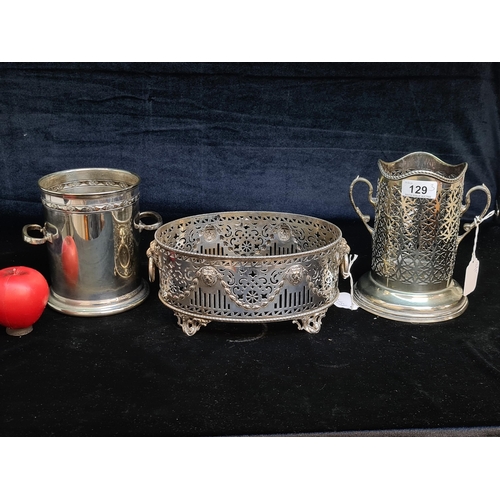 129 - Three vintage EPNS items including two champagne buckets.