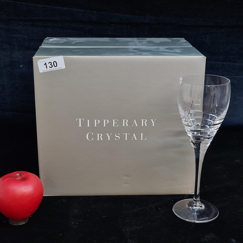 130 - A set of six as new Tipperary Crystal spiral goblets complete in box.