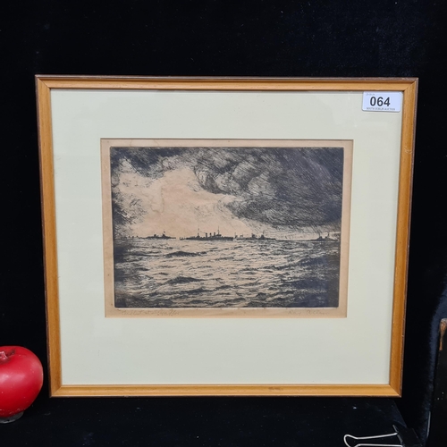 64 - Star Lot: A wonderful World War I 'Ray Allen' etching titled 'The fleet at Scapa flow'. Titled and S... 