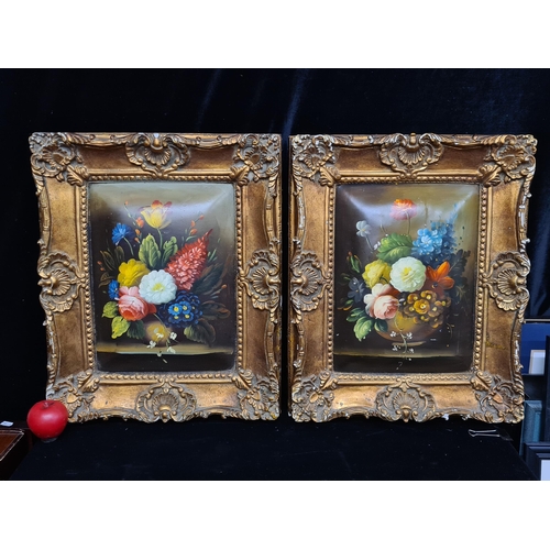 77 - Star Lot: A pair of original 20th century oil on 3 dimensional panel paintings. Features still life ... 