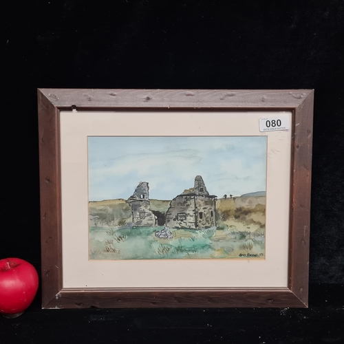 80 - A sweet 'Amy Russell' watercolour on paper painting titled 'Untitled'. Features a ruined castle land... 