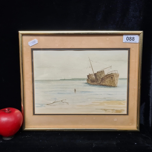 88 - A delicate 20th century watercolour and graphite pencil on paper painting. Features a beached fishin... 