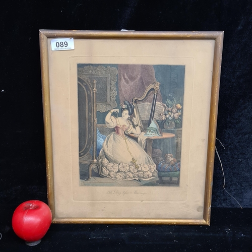 89 - A wonderful 19th century antique hand coloured plate etching titled 'The Day Before Marriage' first ... 