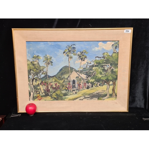 94 - A gorgeous original oil on board painting featuring a Caribbean landscape scene with church. Rendere... 