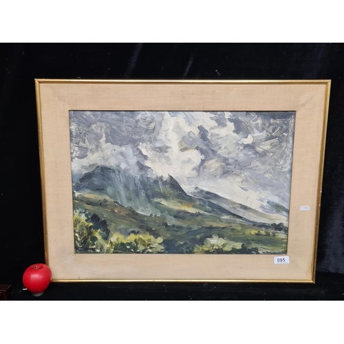 95 - A wonderful original oil on board painting featuring a landscape scene with stormy clouds. Rendered ... 