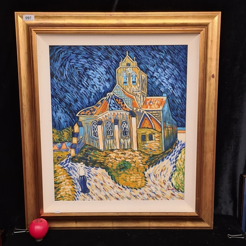 97 - Star Lot : A large oil on board painting after Vincent van Gogh's 'The Church at Auvers-sur-Oise'. R... 