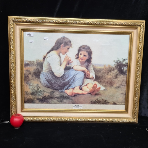 99 - A charming print on canvas board painting of a William Adolphe Bouguereau painting titled 'Two Girls... 