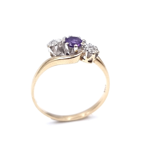 12 - Star Lot : A nine carat gold amethyst and diamond ring with twist circle mount. Size - O. Weight - 2... 