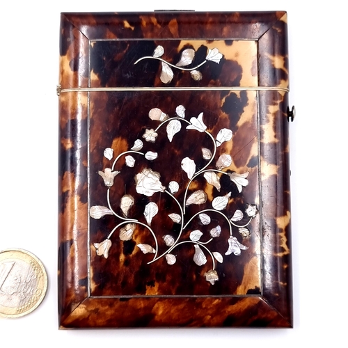 42 - A super nice example of an antique 19th century tortoise shell card case with attractive mother of p... 