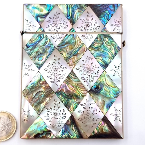 43 - Star Lot : A beautiful quality antique card case set with diamond motif set in abalone and mother of... 