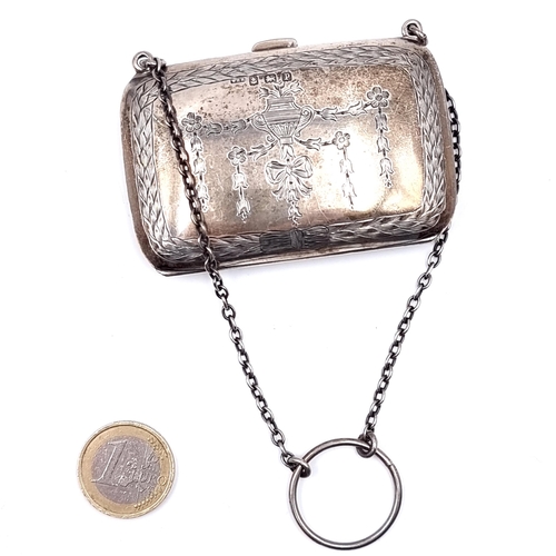 54 - A very pretty stylised antique sterling silver evening purse hallmarked Birmingham set with swag des... 