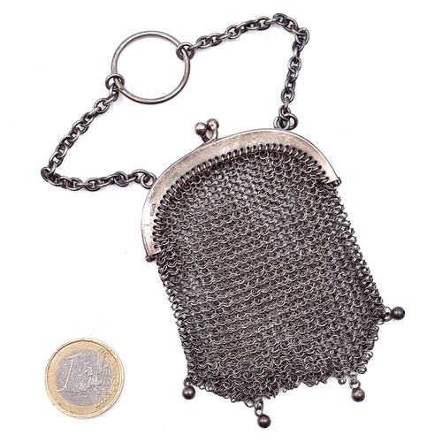 55 - Star Lot : A nice example of a pretty sterling silver mesh purse with suspension chain hallmarked Gl... 