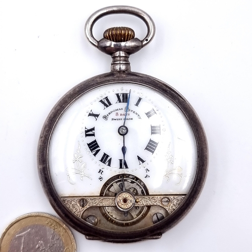 57 - A very pretty silver case French pocket watch by Maker - Hebdomas patent with 8 day movement marked ... 