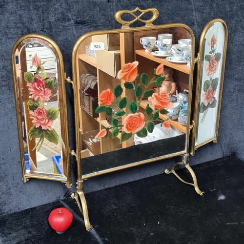 925 - A gorgeous early 20th Century folding fire screen featuring delicate hand painted rose detail to the... 