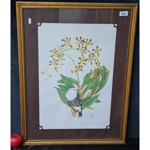 940 - A wonderful large original watercolour on paper painting. Features a botanical study of an orchid fl... 