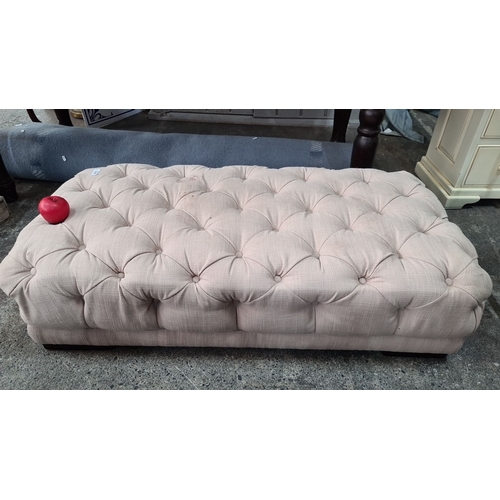 1245 - Star lot : A very large Upholstered Tufted buttoned foot stool  in champagne fabric.  Fabulous piece... 