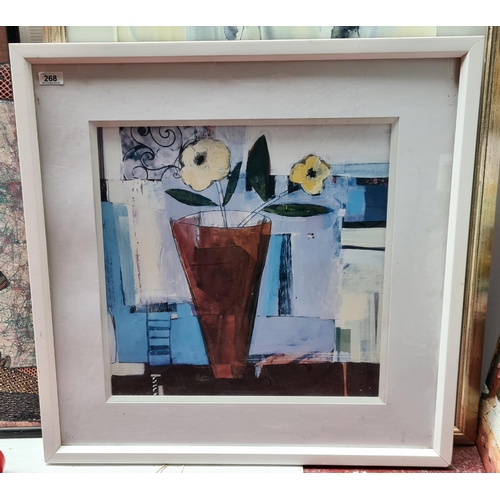 1267 - A sweet large print titled 'Yellow flowers'. Features an abstract still life study of flowers . Hous... 