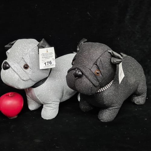 1277 - A pair of black and silver glitter pug door stoppers. MM: 22cm. From a top UK design company. Brand ... 