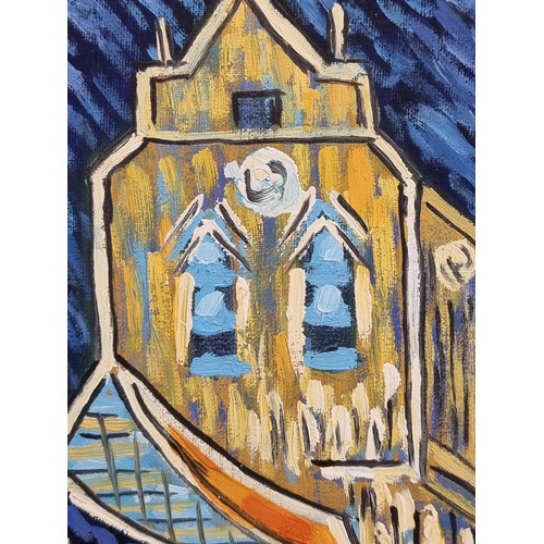 97 - Star Lot : A large oil on board painting after Vincent van Gogh's 'The Church at Auvers-sur-Oise'. R... 