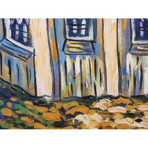 97 - Star Lot : A large oil on board painting after Vincent van Gogh's 'The Church at Auvers-sur-Oise'. R... 