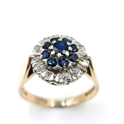 4 - Star Lot : A pretty nine carat gold diamond and sapphire cluster ring. Size - O. Weight - 4.25 grams... 