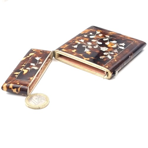 42 - A super nice example of an antique 19th century tortoise shell card case with attractive mother of p... 