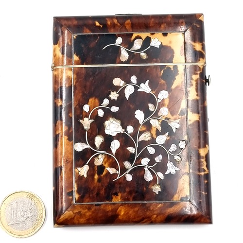 42 - A super nice example of an antique 19th century tortoise shell card case with attractive mother of p... 