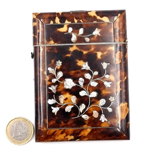 42 - A super nice example of an antique 19th century tortoise shell card case with attractive mother of p... 