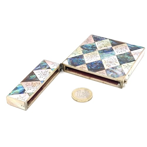 43 - Star Lot : A beautiful quality antique card case set with diamond motif set in abalone and mother of... 