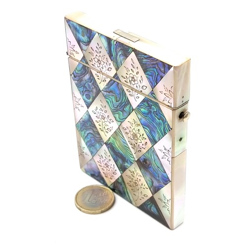 43 - Star Lot : A beautiful quality antique card case set with diamond motif set in abalone and mother of... 